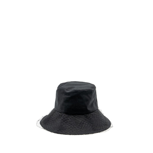 Dior size 57 Teddy-D Brim Bucket Hat With Veil Black/Blue Oblique