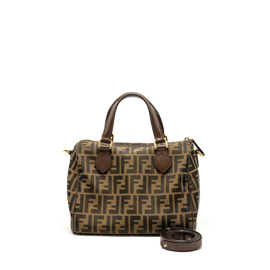 Fendi Boston Bag FF Jacquard Canvas Brown GHW