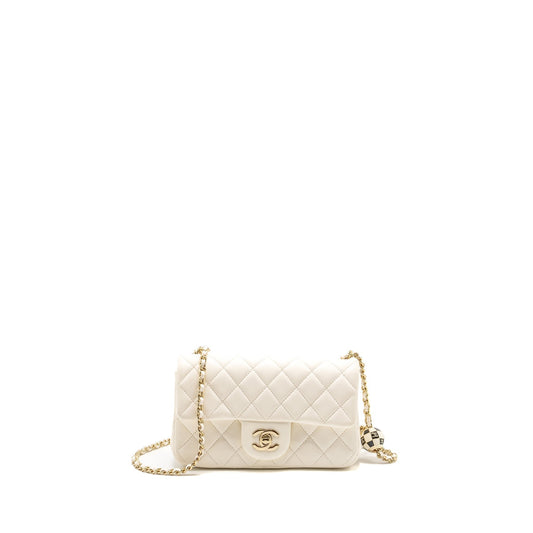 Chanel 23C Pearl Crush Mini Rectangular Flap Bag Lambskin White LGHW (Microchip)