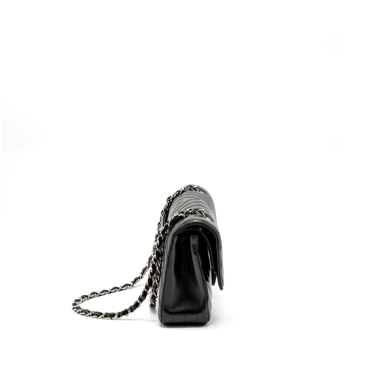 Chanel Medium Classic Double Flap Bag Chevron Caviar Black SHW