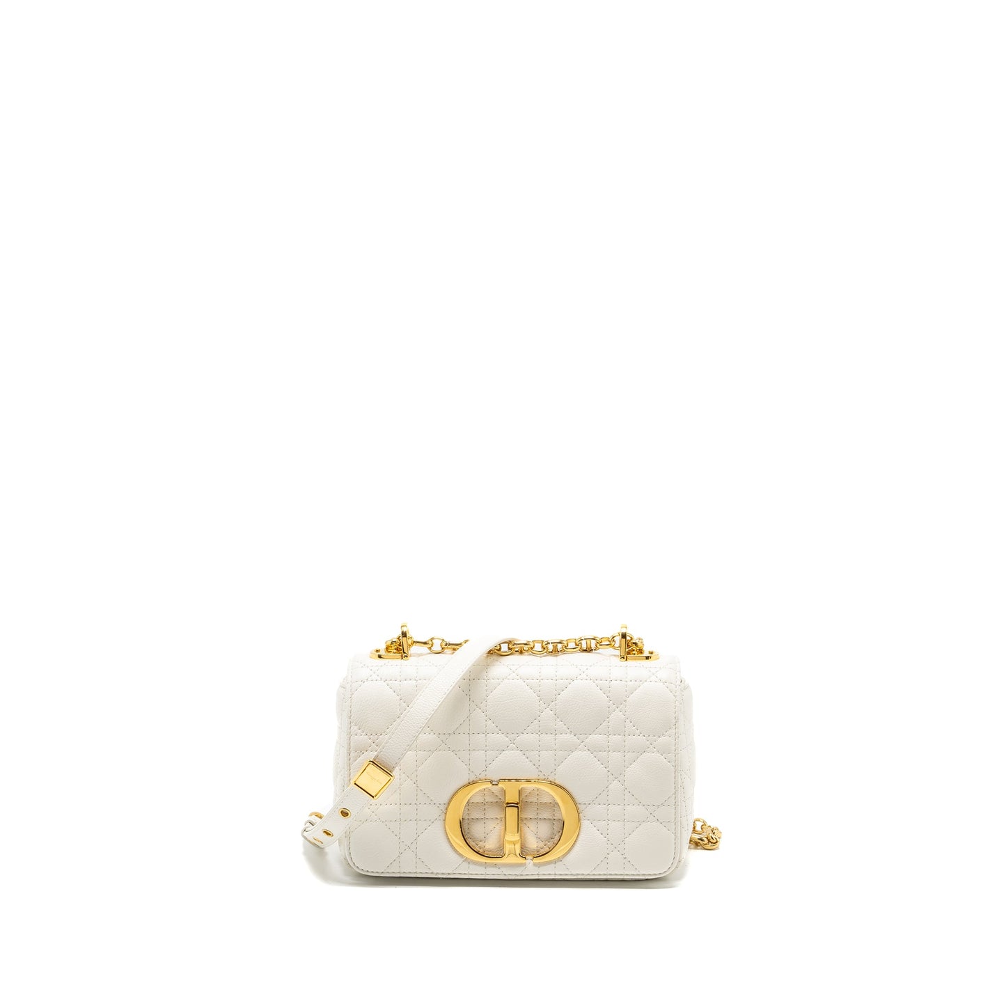 Dior Caro S flap bag calfskin white GHW
