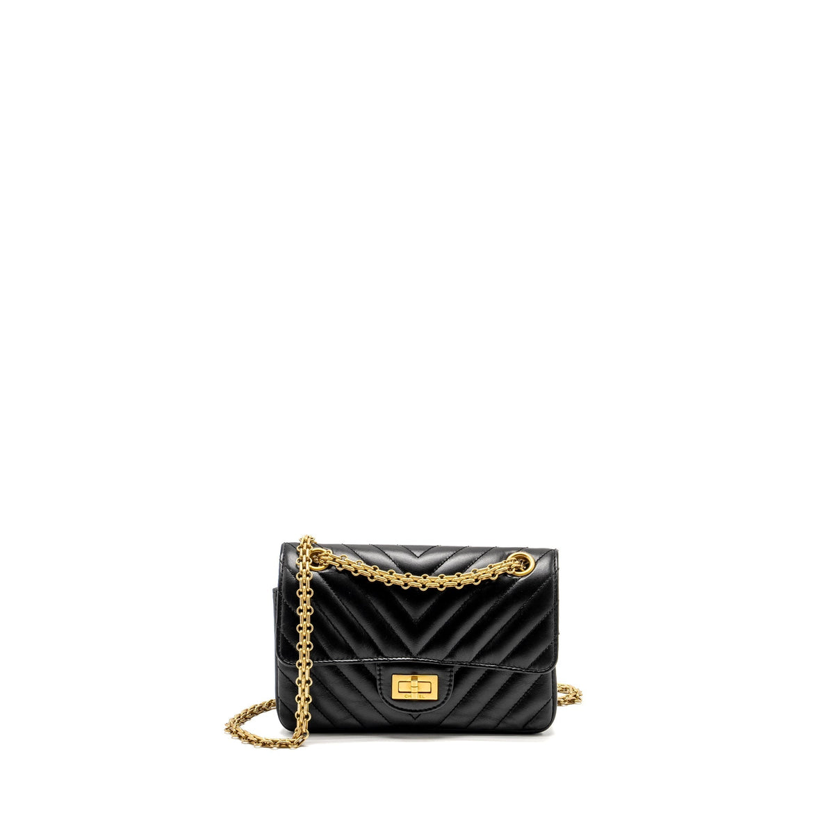Chanel Mini 2.55 Reissue Chevron Calfskin BLACK GHW (Microchip)