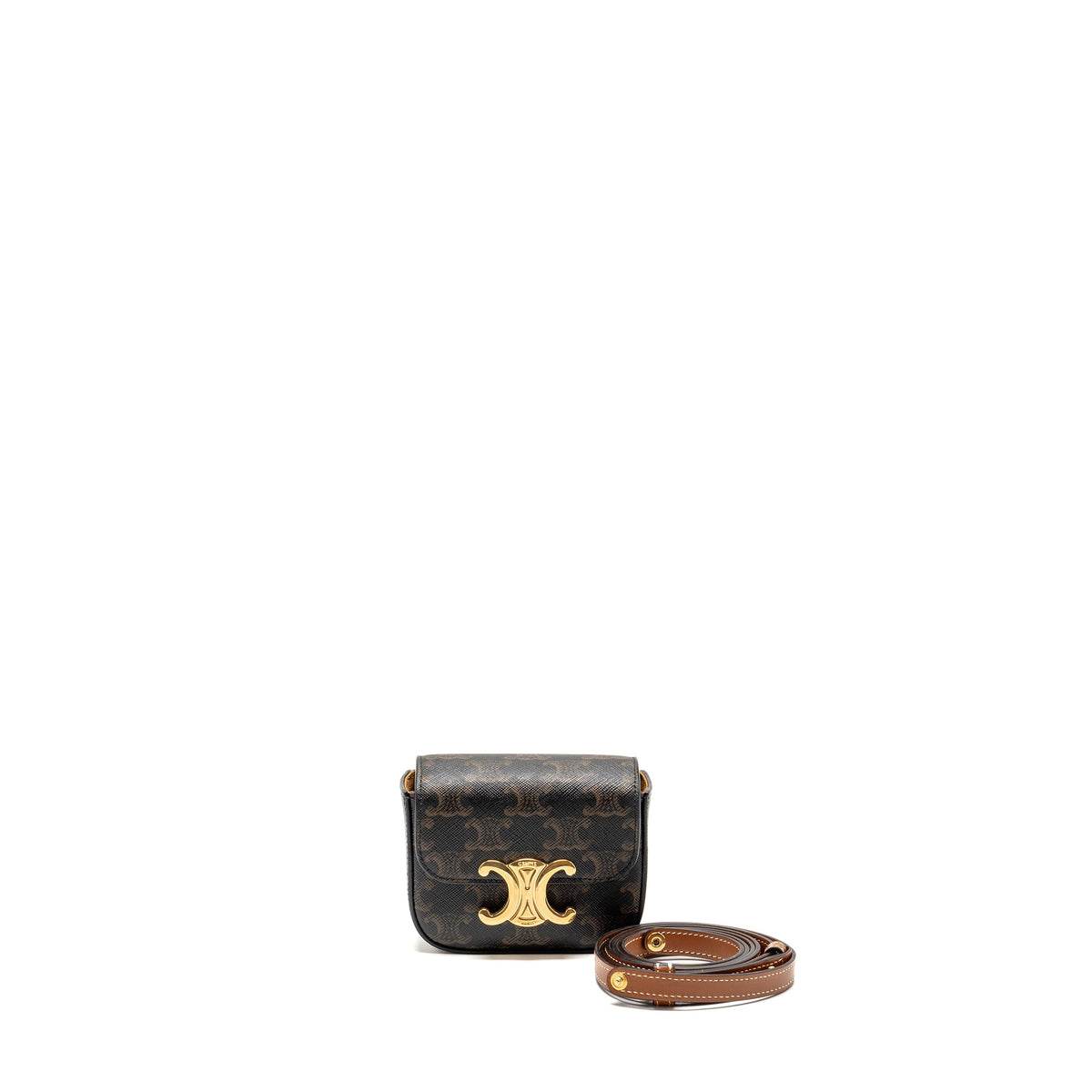 Celine Mini Claud bag triomphe canvas / calfskin tan GHW