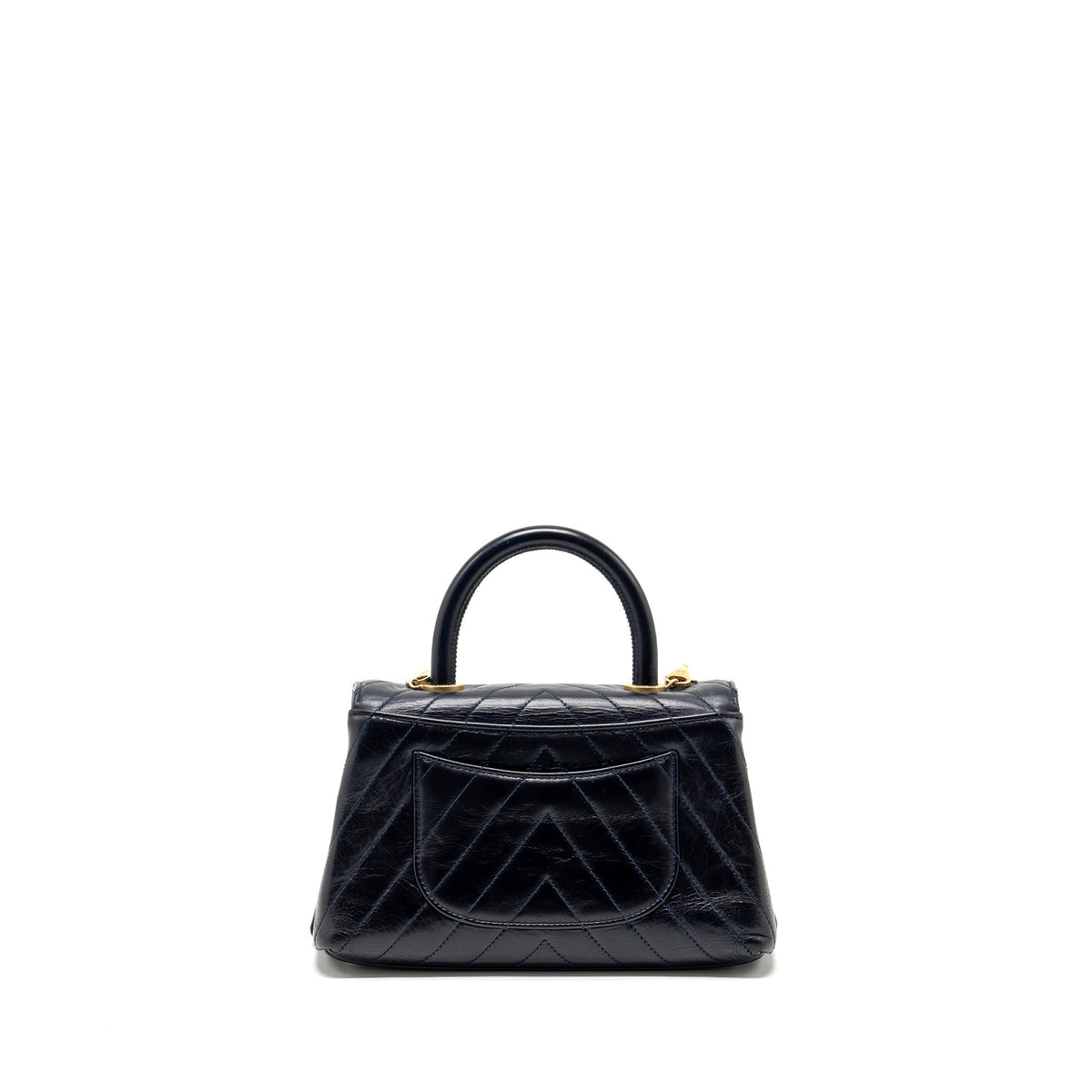 Chanel Small Coco Handle Chevron Calfskin Dark Blue GHW