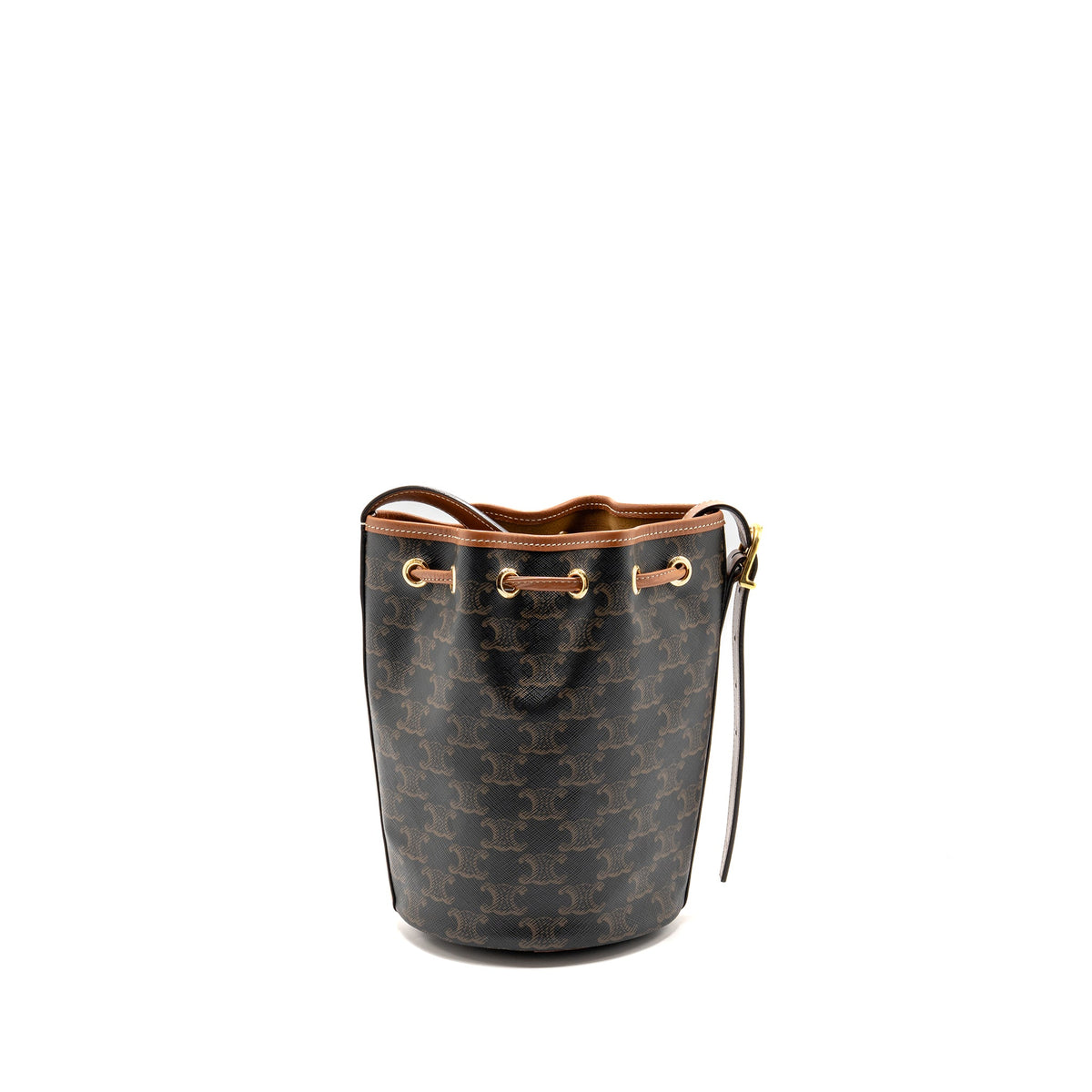 Celine Small Drawstring Bag Triomphe Canvas / Calfskin Tan GHW