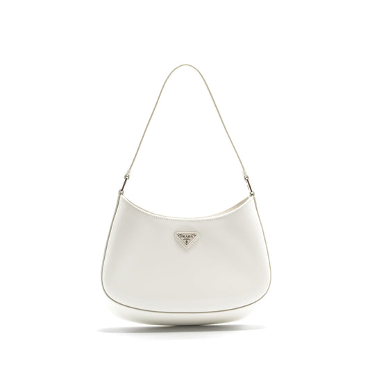 Prada Cleo Shoulder Bag Brushed Leather White SHW