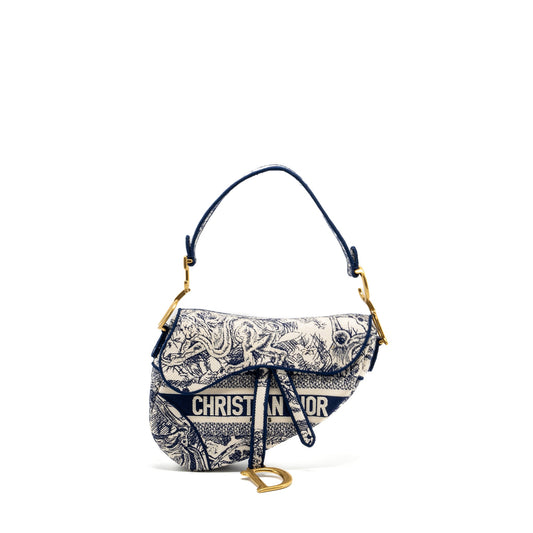 Dior Medium Saddle Bag Toile De Jouy Blue GHW