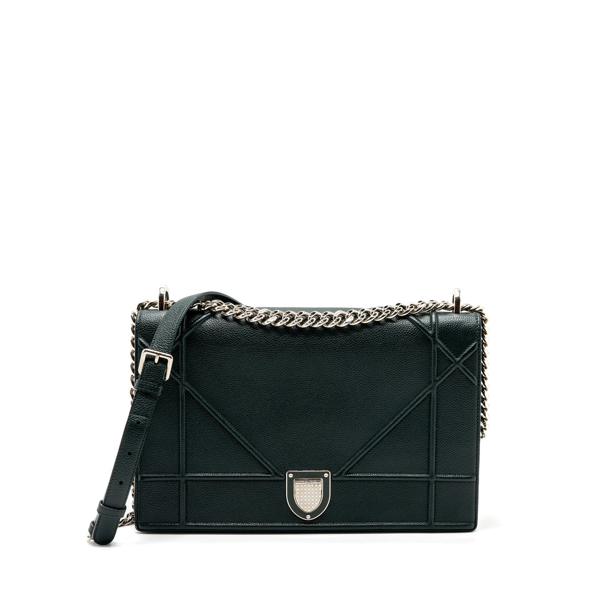 Dior Large Diorama Bag Grained Calfskin Dark Green SHW