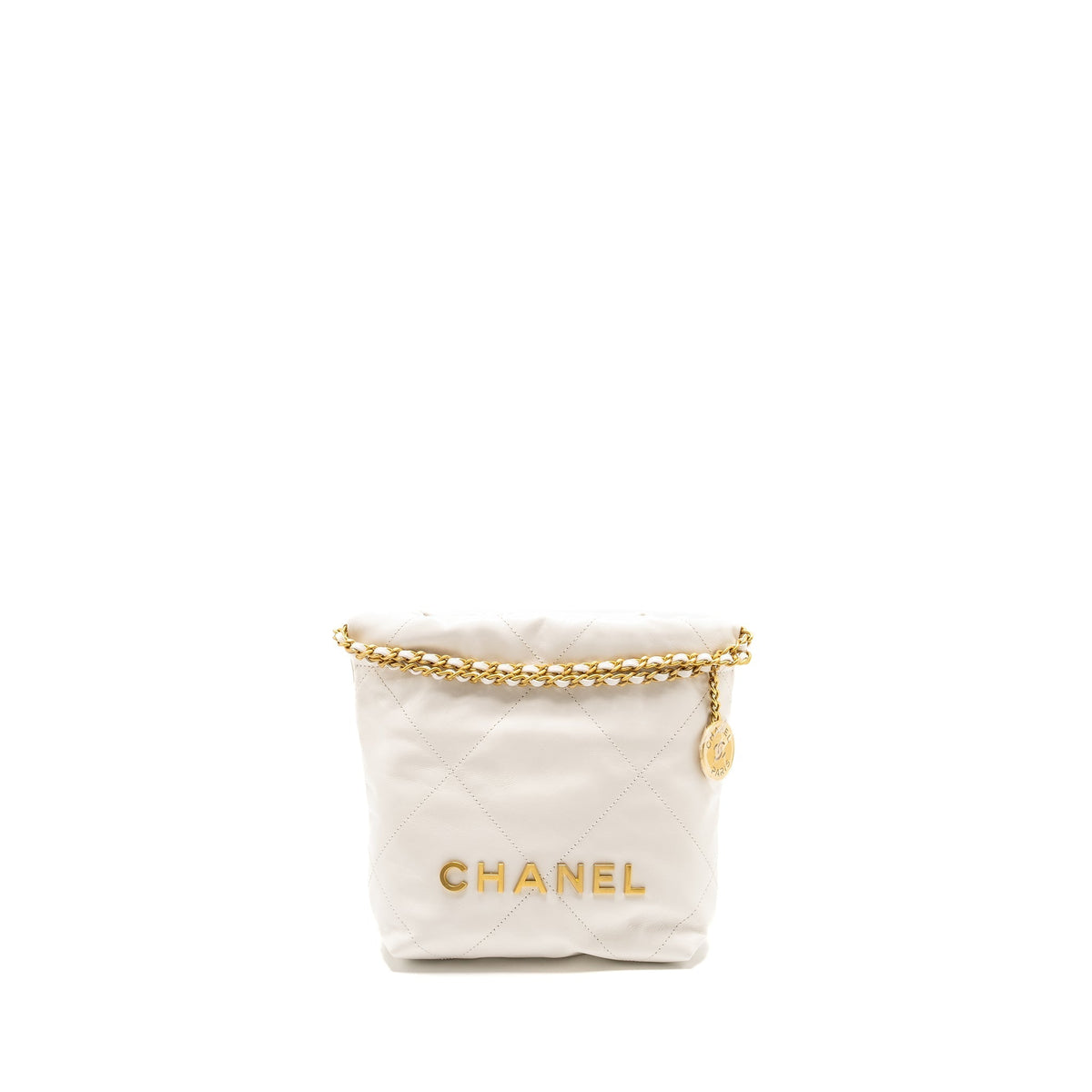 Chanel Mini 22 Bag Shiny Calfskin White GHW (Microchip)