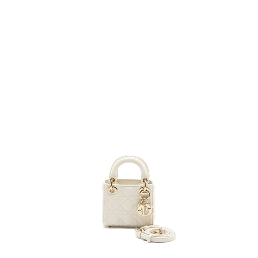 Dior micro lady dior bag lambskin white LGHW