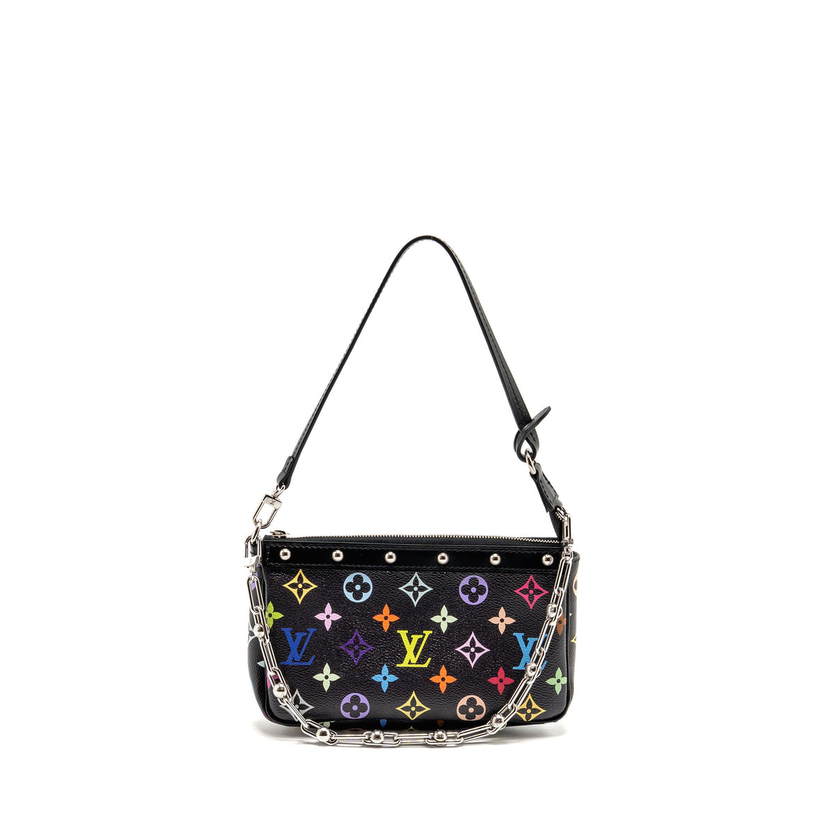 Louis Vuitton X Takashi Murakami Pochette Accessories Multicolour Monogram Canvas Black SHW