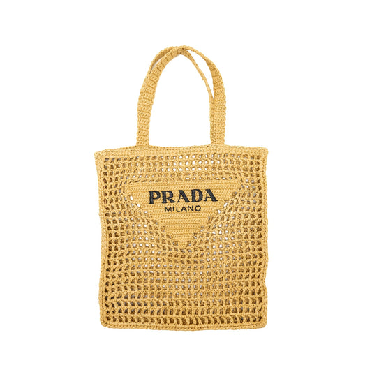 Prada Crochet Tote Bag Raffia Tan