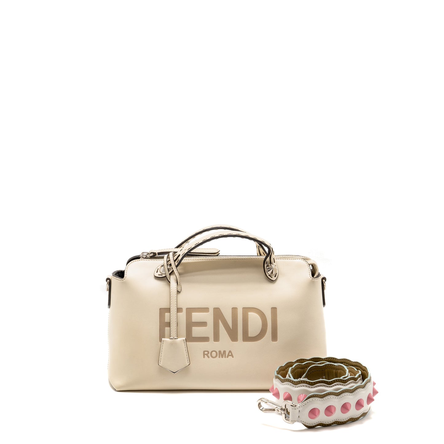 Fendi By The Way Boston Bag Calfskin Light Beige SHW