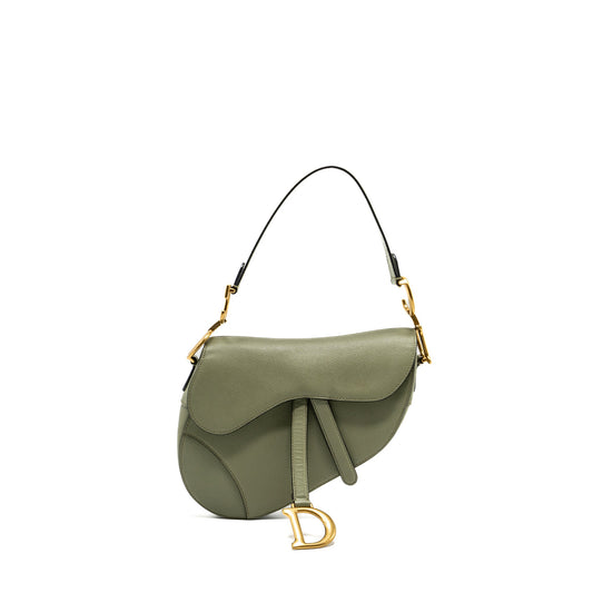Dior Medium Saddle Bag Grained Calfskin Green GHW
