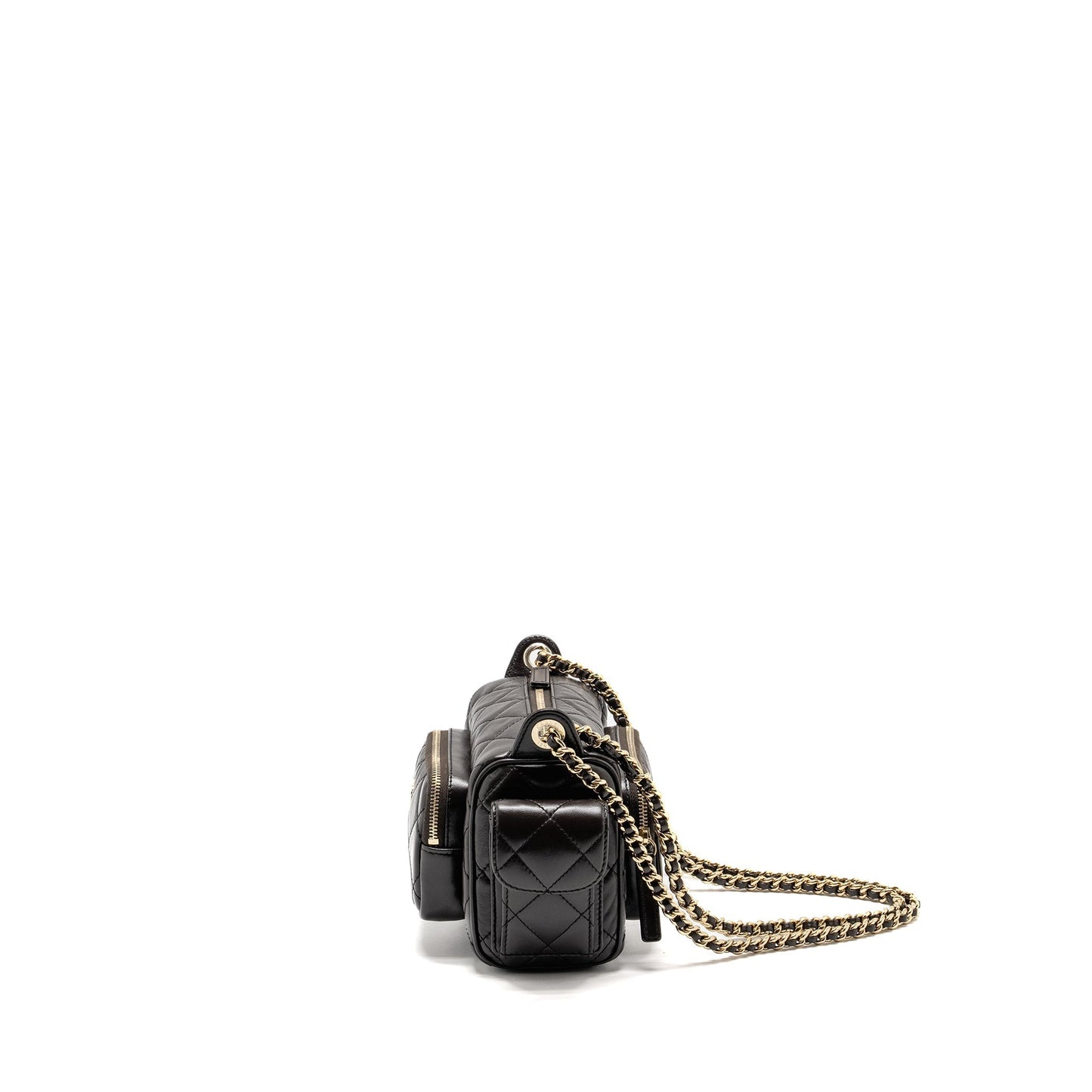 Chanel 24K Small Camera Case Bag Shiny Crumpled Lambskin Dark Brown LGHW