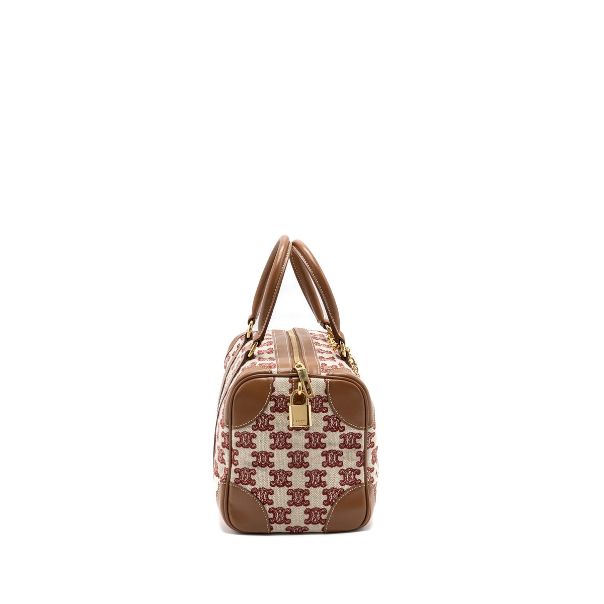 Celine Small Boston Textile Triomphe Fox Red GHW