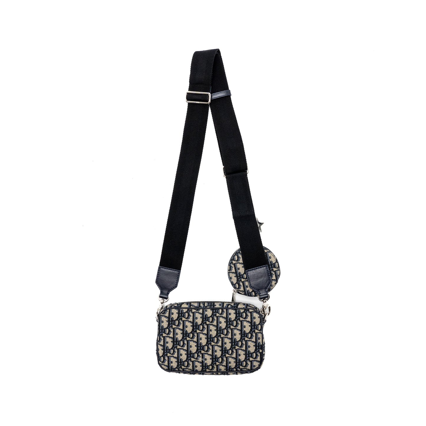 Dior 3 in 1 mini zipper pouch with strap blue jacquard SHW