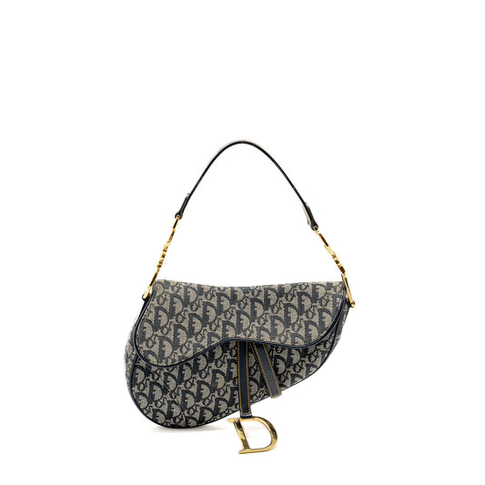 Dior Vintage Saddle Bag Canvas / Leather Blue/Multicolour GHW