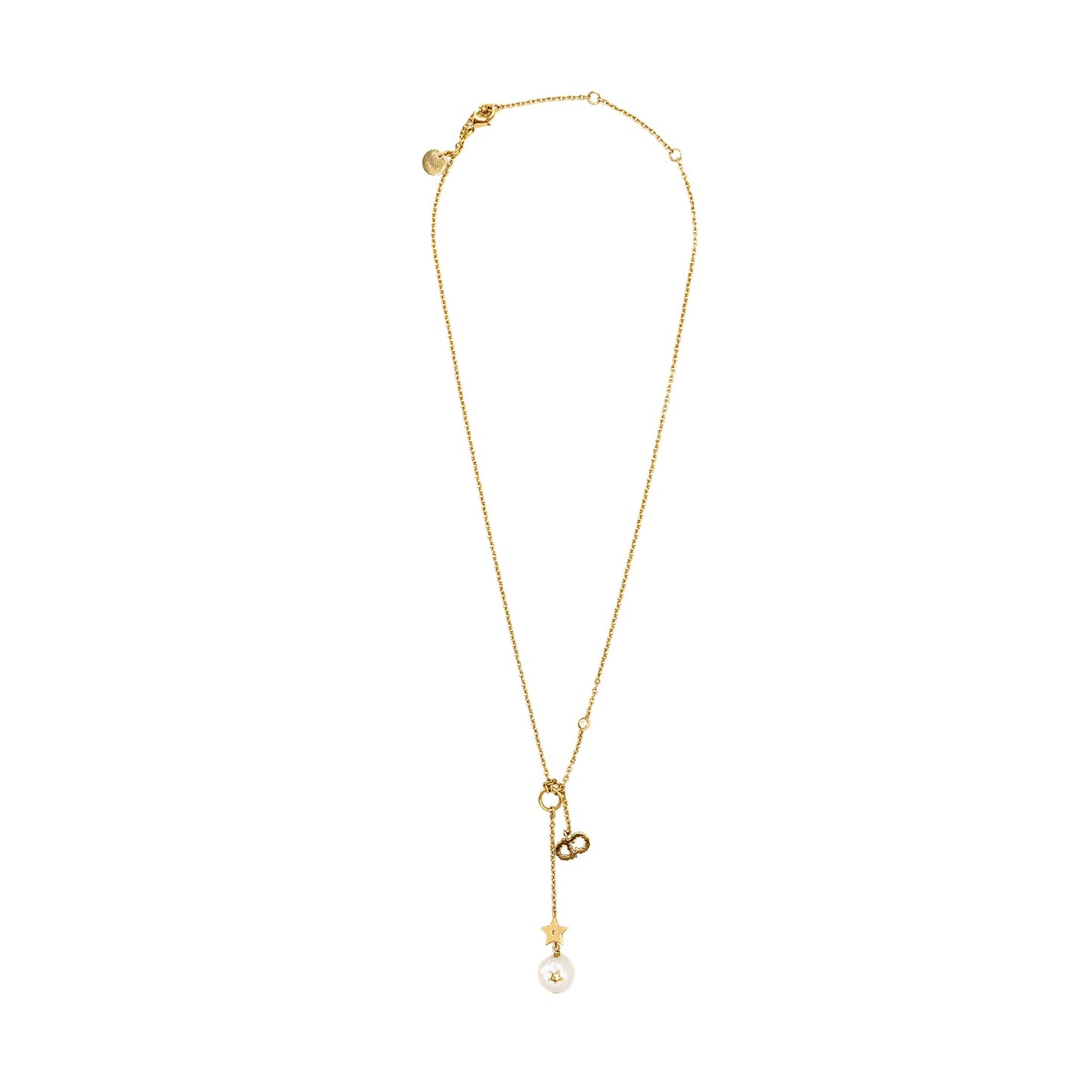 Dior CD Star and Pearl Drop Necklace Crystal Gold Tone