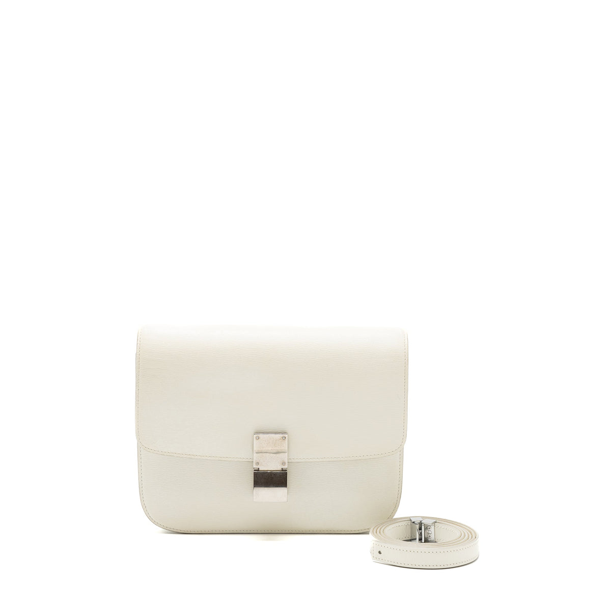 Celine Medium Classic Box Bag Calfskin White SHW