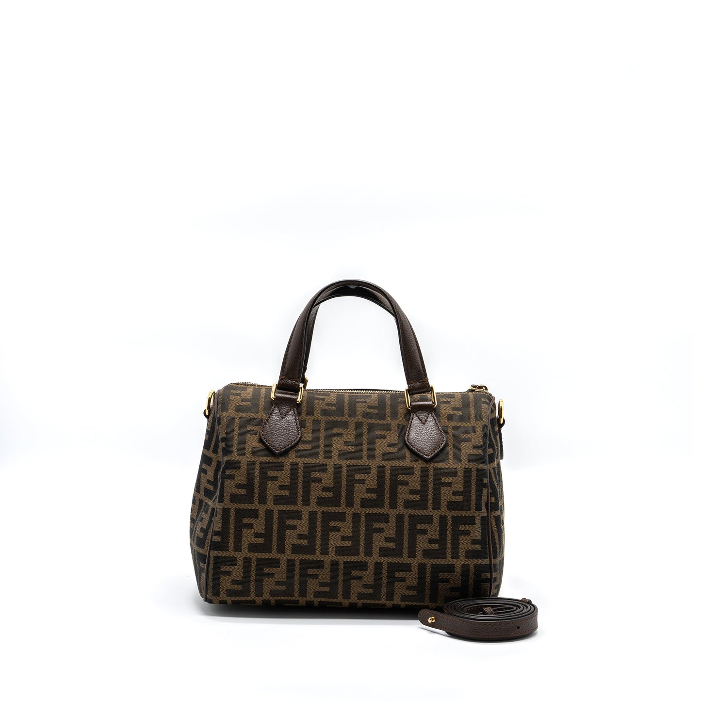 Fendi Boston Bag FF Jacquard Fabric Brown GHW