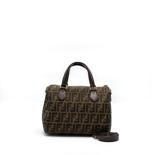 Fendi Boston Bag FF Jacquard Fabric Brown GHW