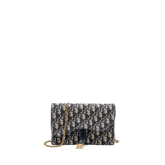 Dior Saddle Flap Bag Blue Dior Oblique Embroidery GHW