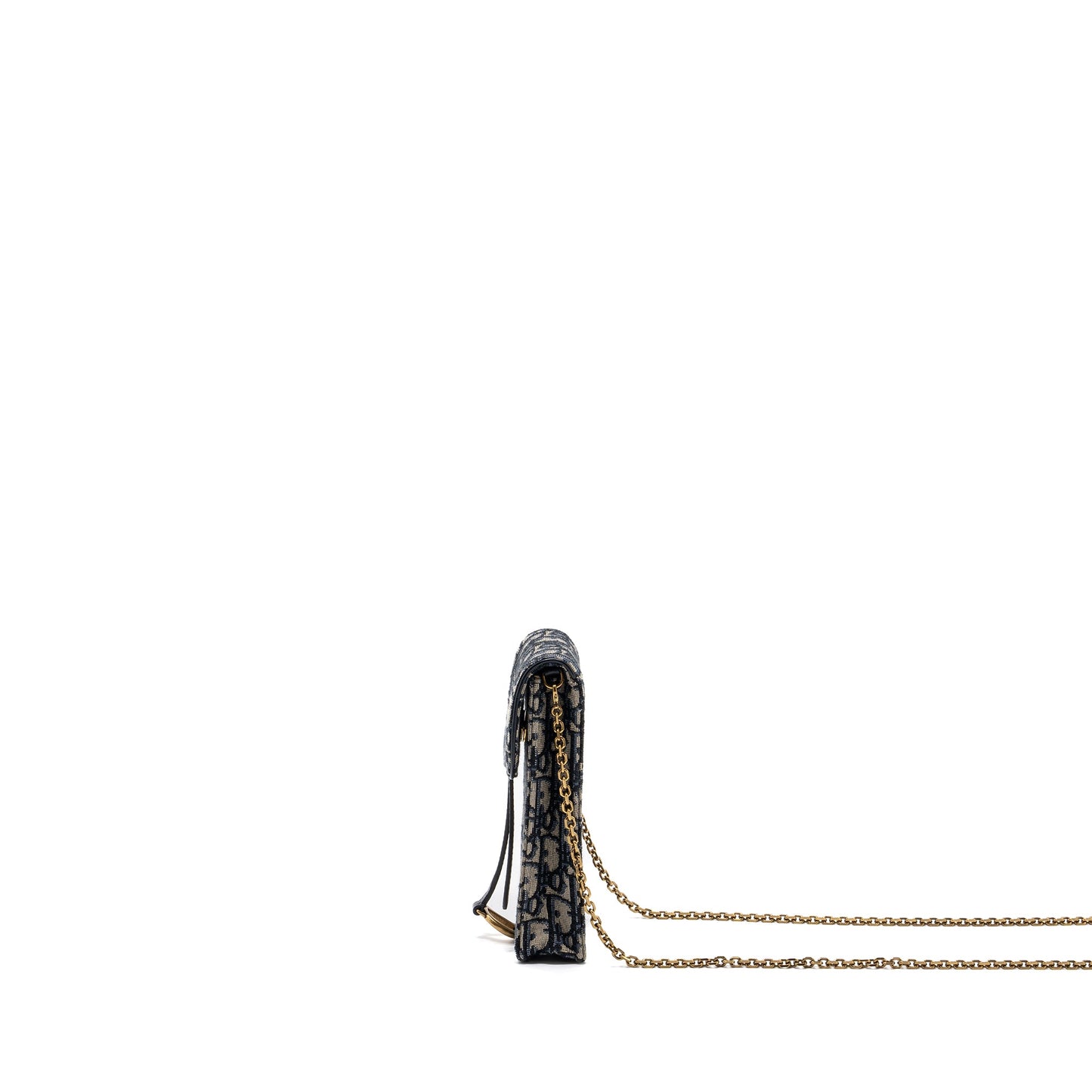 DIOR SADDLE PHONE HOLDER WITH CHAIN OBLIQUE JACQUARD CANVAS BLUE GHW