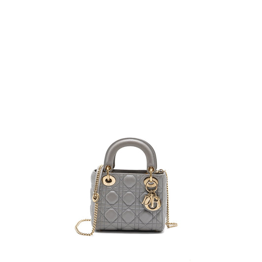 Dior Mini Lady Dior Lambskin Light Grey LGHW