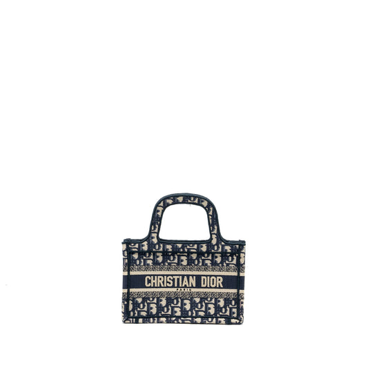 DIOR MINI BOOK TOTE BLUE OBLIQUE EMBROIDERY