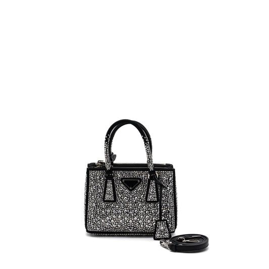 Prada Galleria Satin Mini Bag With Crystal Black SHW