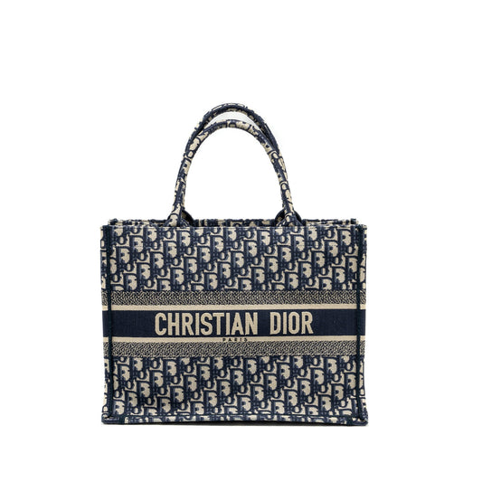 DIOR Medium Book Tote Blue Dior Oblique Embroidery