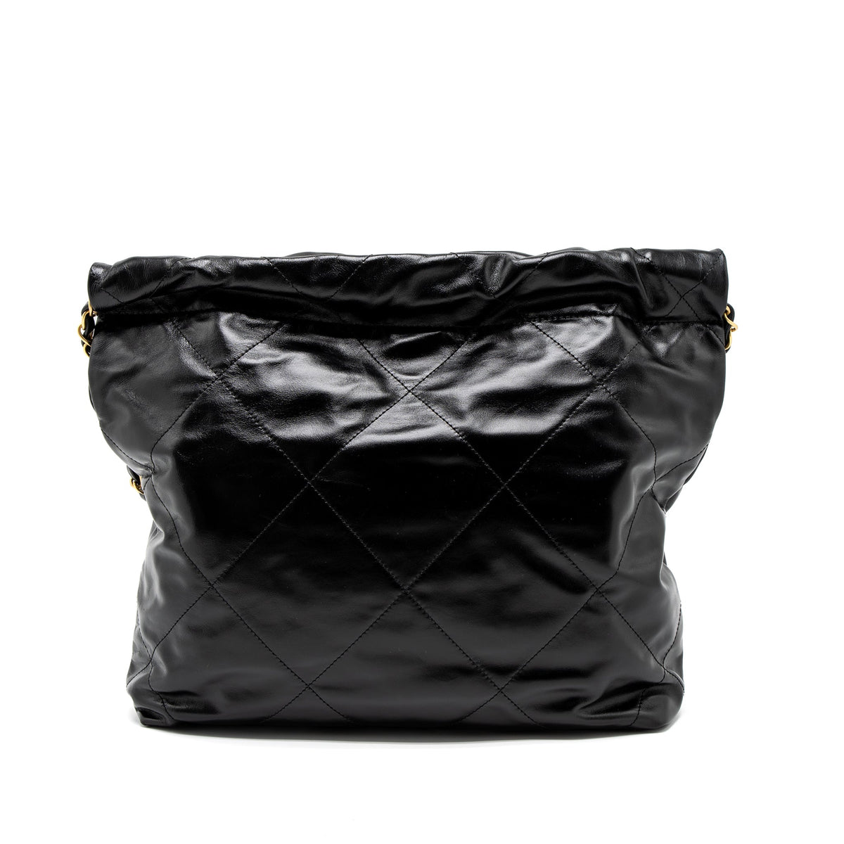 Chanel Small 22 Bag Gold Letter Shiny Calfskin Black Brushed GHW (Microchip)
