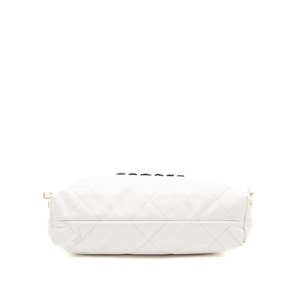 Chanel Small 22 Bag Black Letter Shiny Calfskin White Brushed GHW (Microchip)