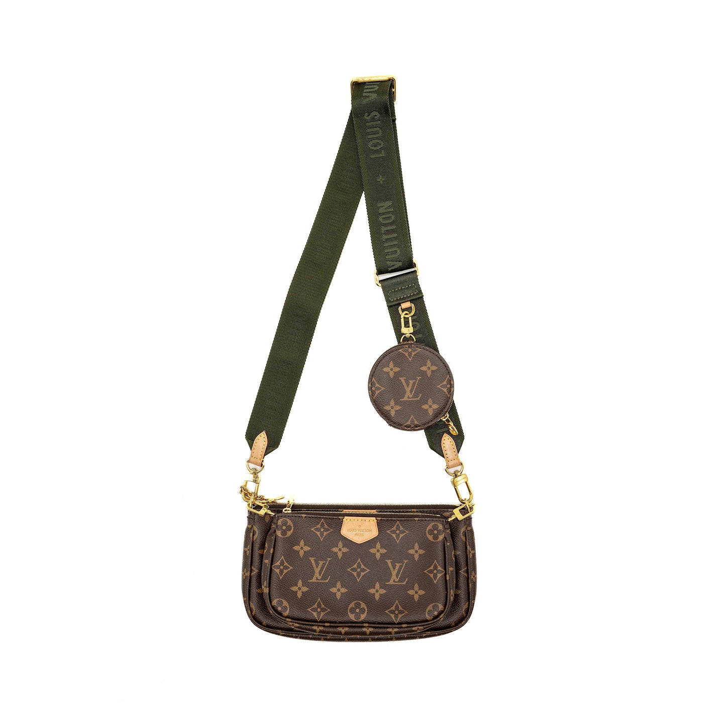 Louis Vuitton Multi Pochette Accessories Monogram Canvas Khaki Strap GHW
