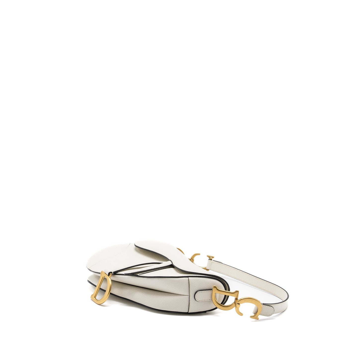 Dior medium saddle bag with strap grained calfskin white GHW
