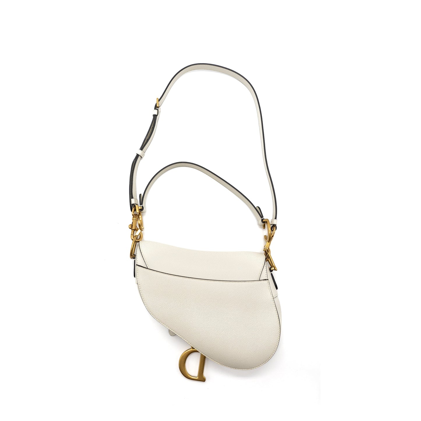 Dior medium saddle bag with strap grained calfskin white GHW