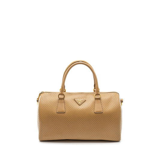 Prada Boston tote bag calfskin leather beige GHW