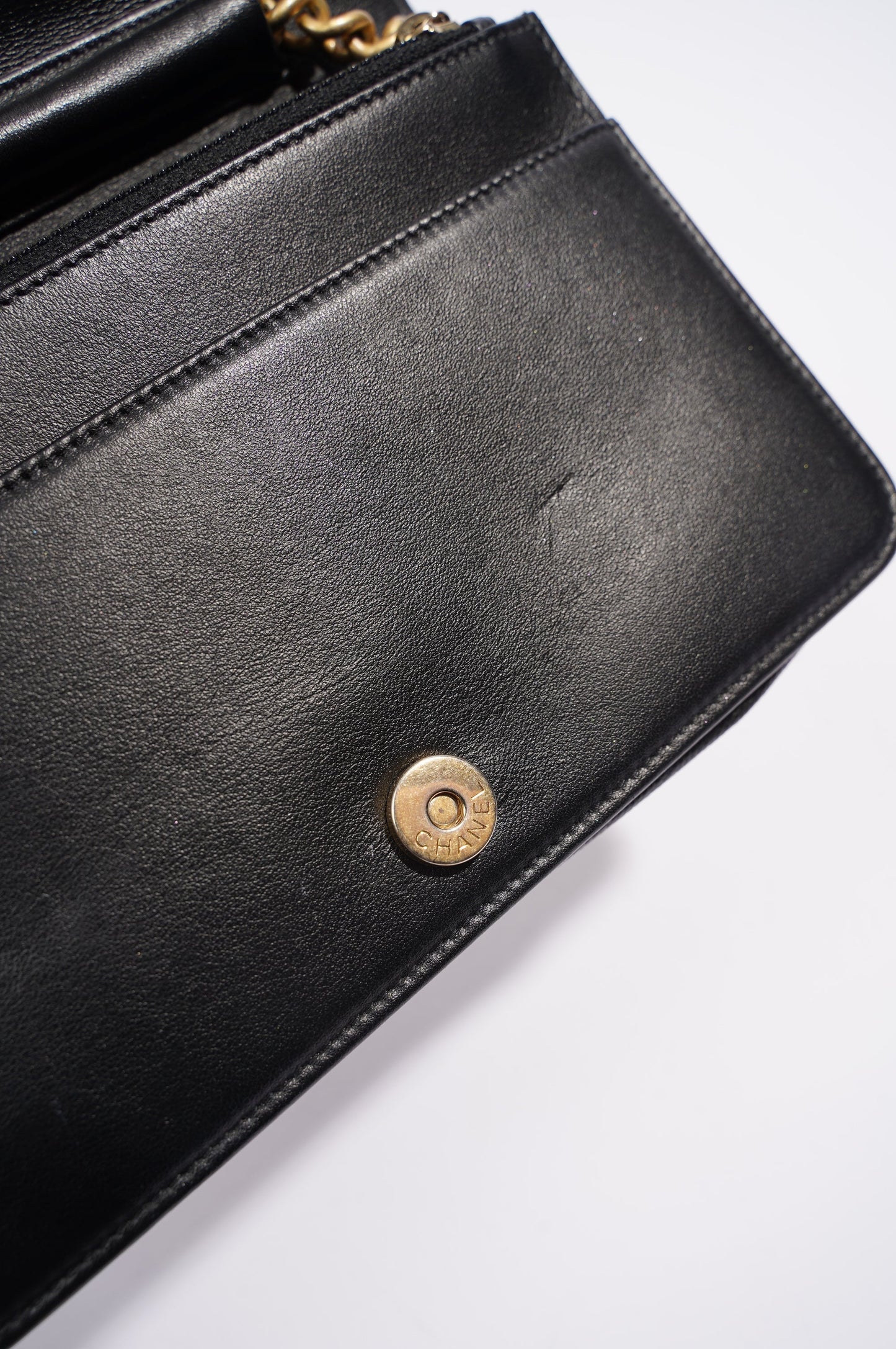 Chanel Womens Boy Wallet On Chain Black Caviar   Gold