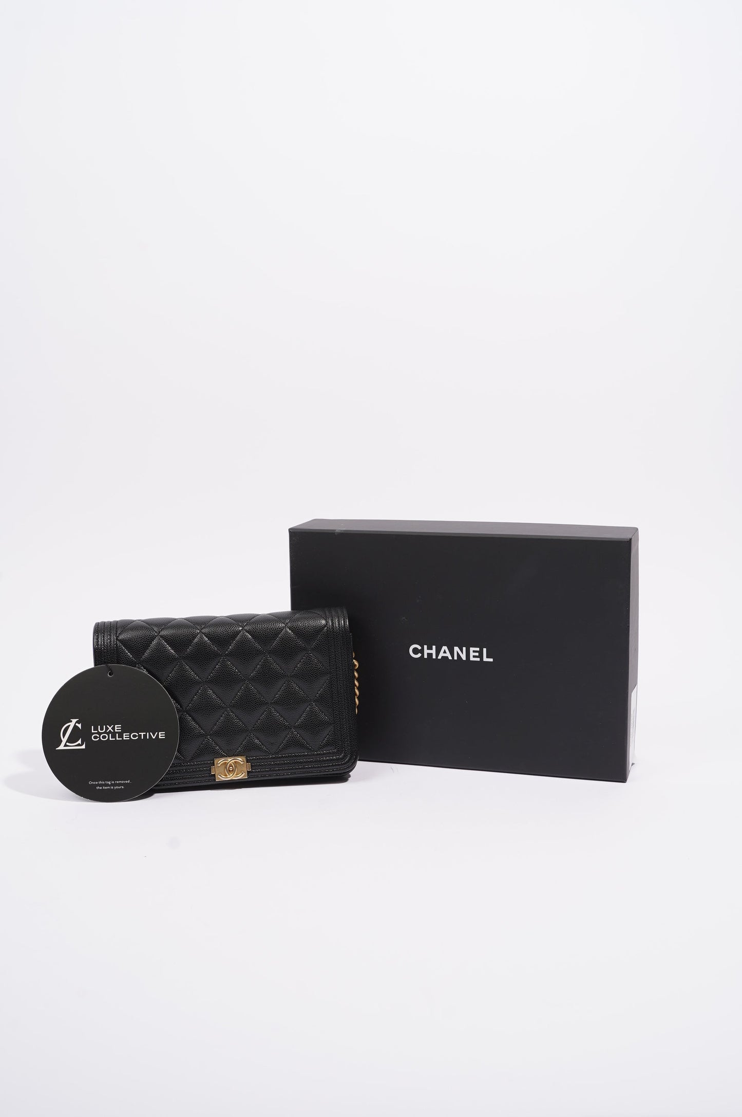 Chanel Womens Boy Wallet On Chain Black Caviar   Gold