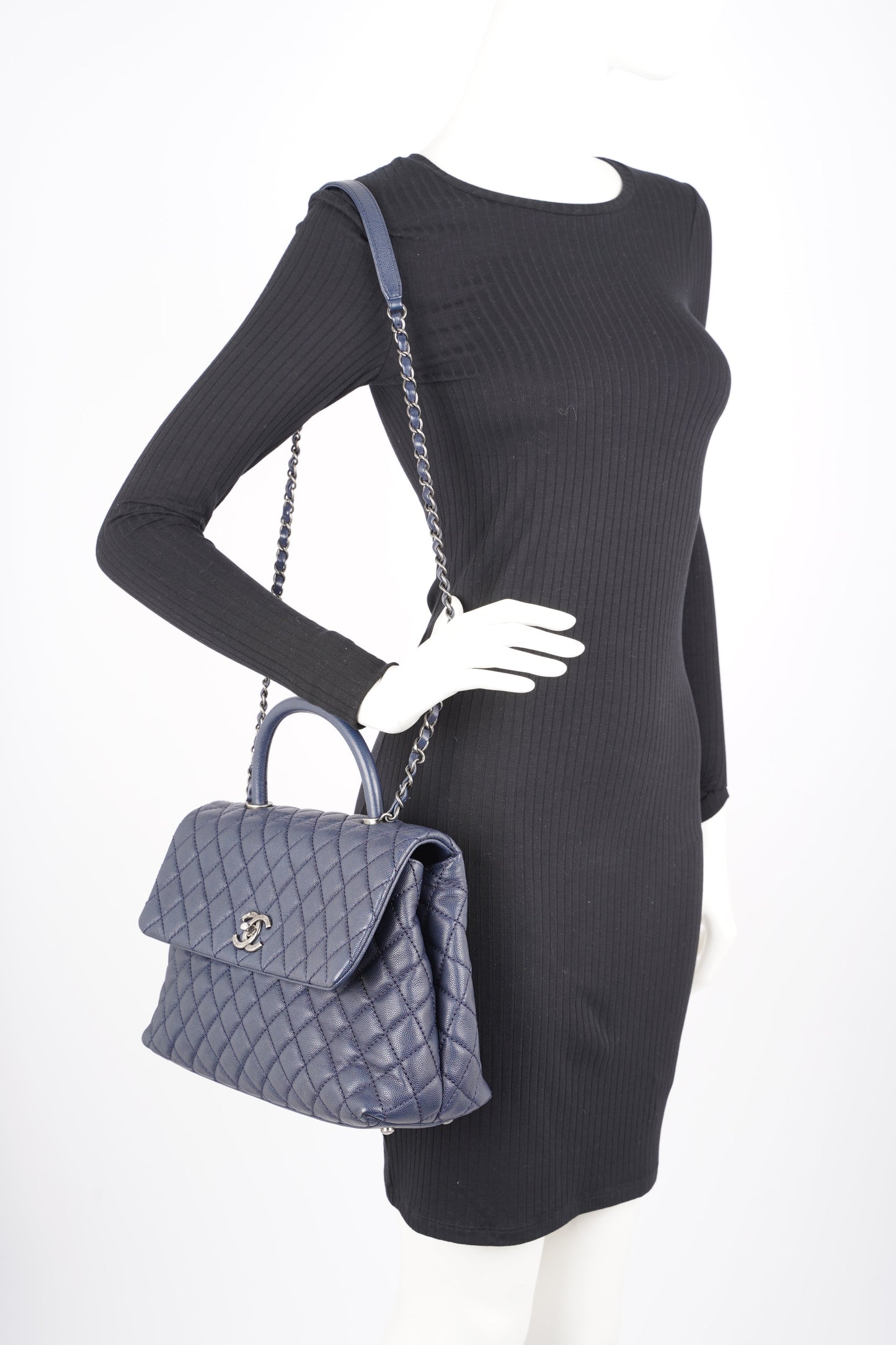 Chanel Womens Coco Top Handle Navy Large
