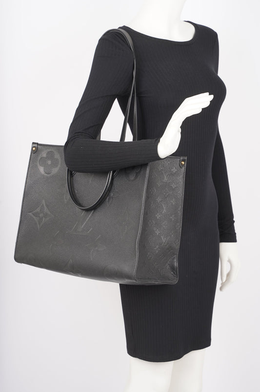 Louis Vuitton Womens OnTheGo Tote Black Leather GM