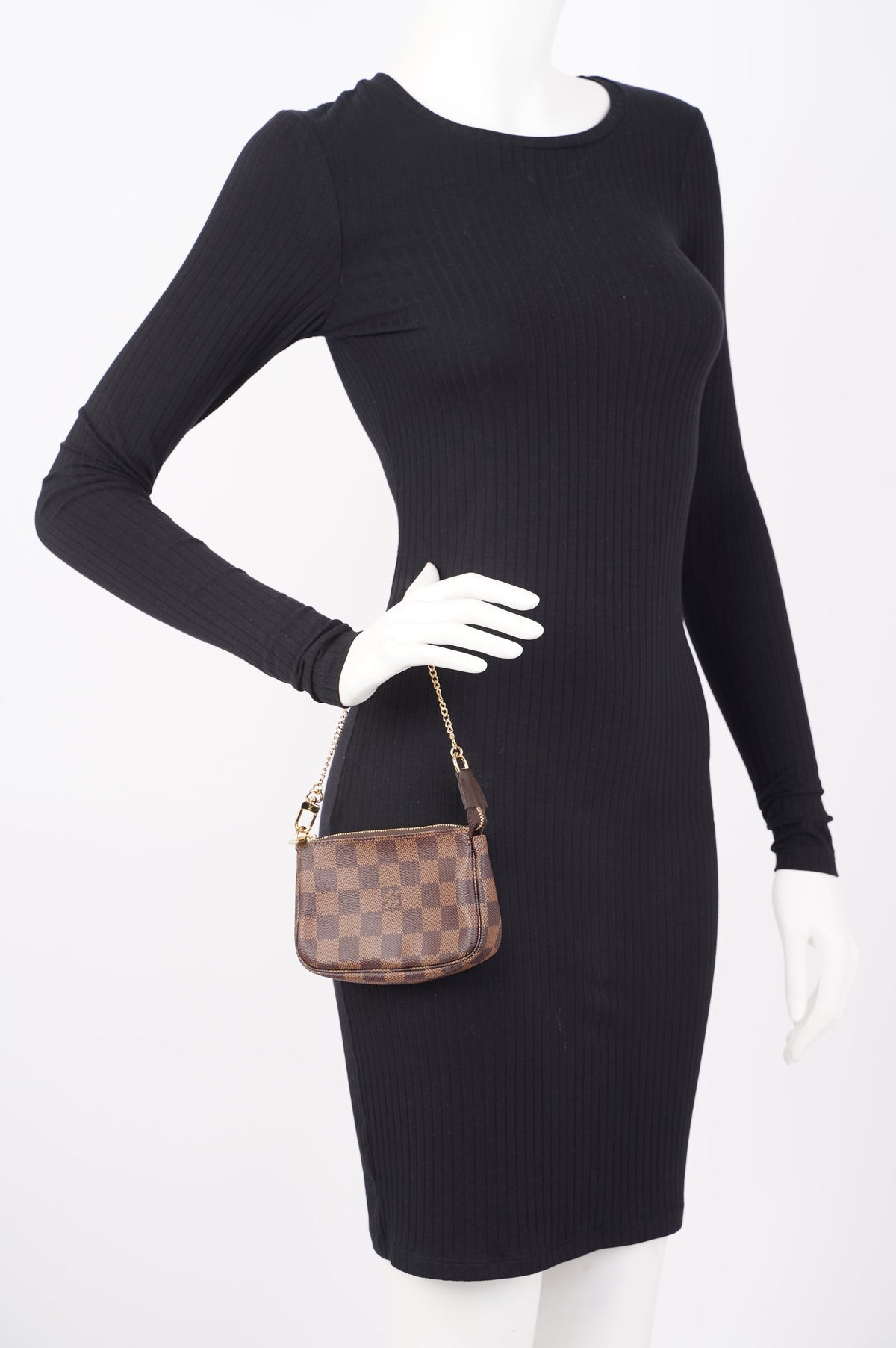 Louis Vuitton Womens Mini Pochette Damier Ebene Canvas