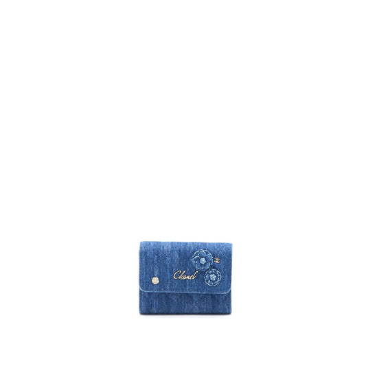 Chanel Flap  Holder Camellia Denim Blue SHW