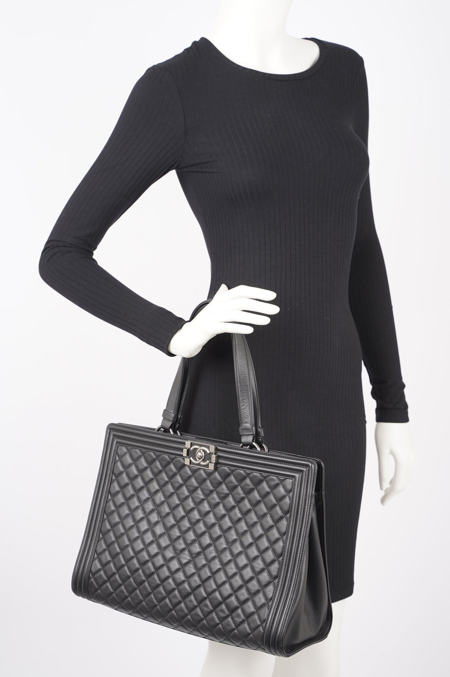 Chanel Womens Lambskin Leather Boy Shopping Tote Black