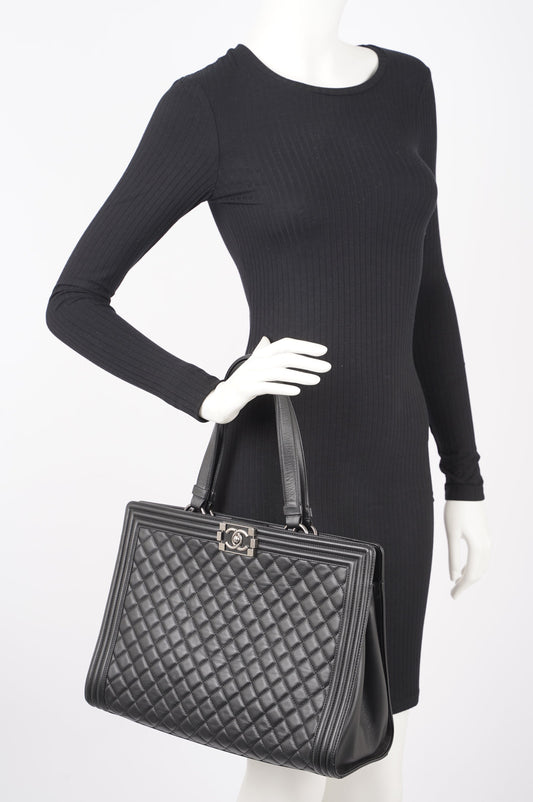 Chanel Womens Lambskin Leather Boy Shopping Tote Black