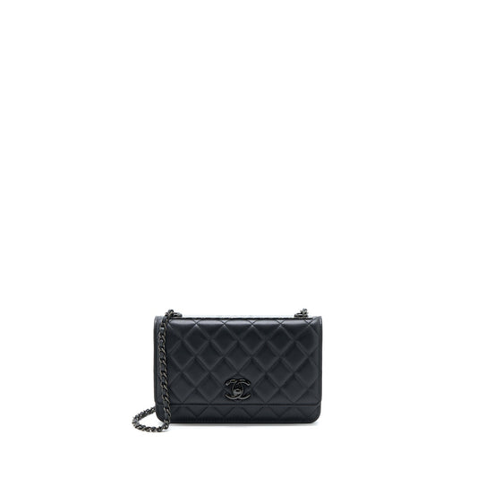 Chanel Trendy CC Wallet on Chain Lambskin So Black with Black Hardware (Microchip)
