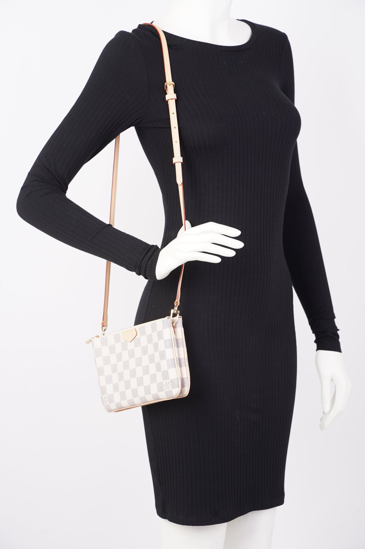 Louis Vuitton Womens Double Zip Pochette Damier Azur Canvas