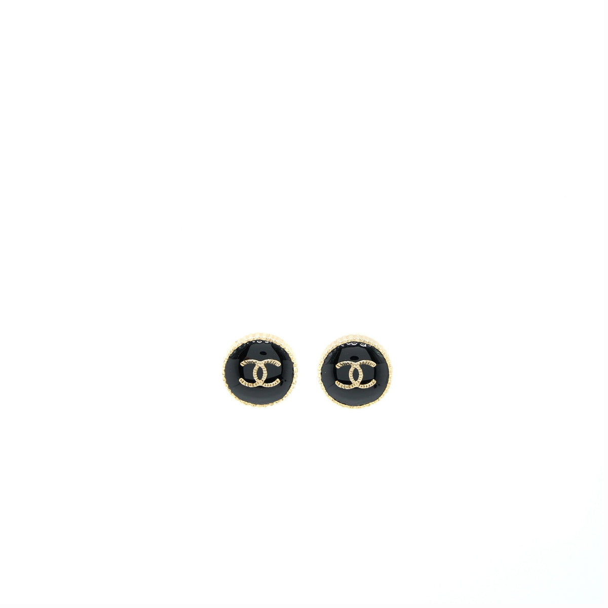 Chanel Round CC Logo Earrings Black/Gold In Gold Tone