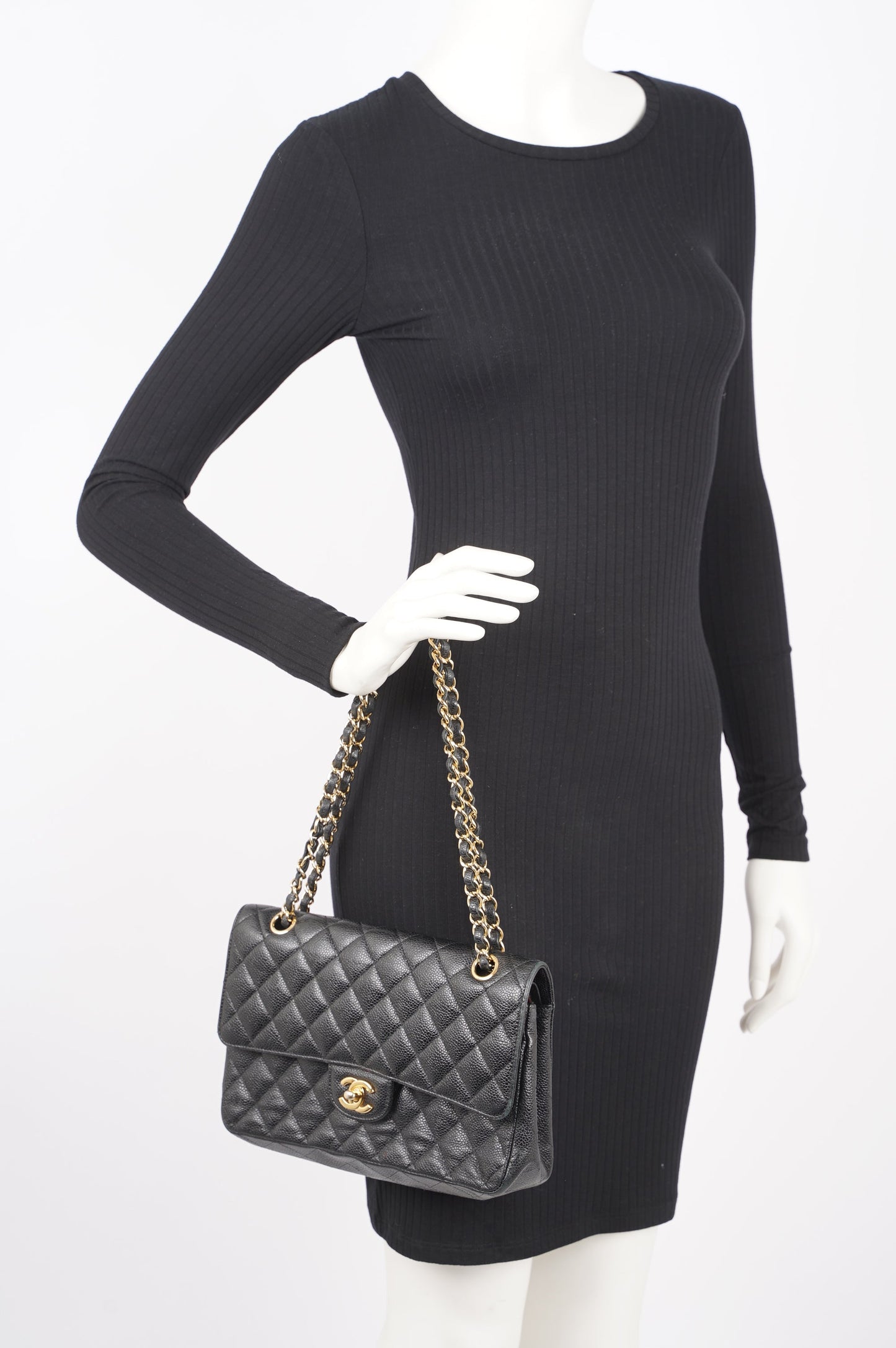 Chanel Womens Classic Flap Black Caviar Medium